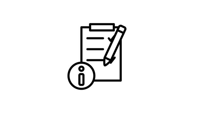 Information list animated icon. Checklist with exclamation mark animation for info of planning, review, quality, survey, evaluation, inspection, report, test. Motion graphics video with alpha channel