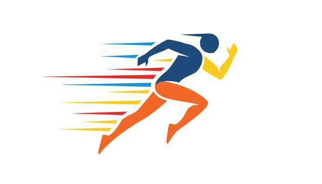 Dynamic athletic runner silhouette sprinting forward with speed lines represents energy, fitness, and victory.