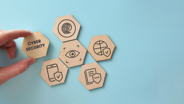 Wooden Hexagon Blocks with Cybersecurity Icons