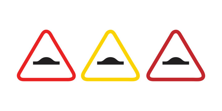 A professional vector icon set featuring speed bump road warning signs in different triangular border colors