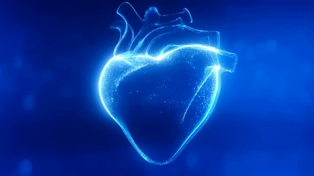 Digital Human Heart Glowing Model on Blue Background Symbolizing World Organ Donation Day And Advanced Medical Technology