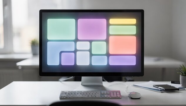 Medium shot of AI manuscript evaluation software on desktop screen highlighting flagged themes with blurred background for focused interface view.