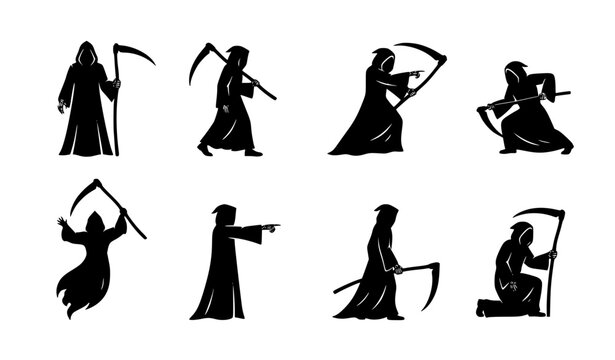 Halloween Grim Reaper Scythe Silhouette Vector Pack