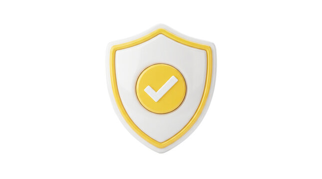 3d rendered white and yellow shield icon with a checkmark representing security and data protection concepts