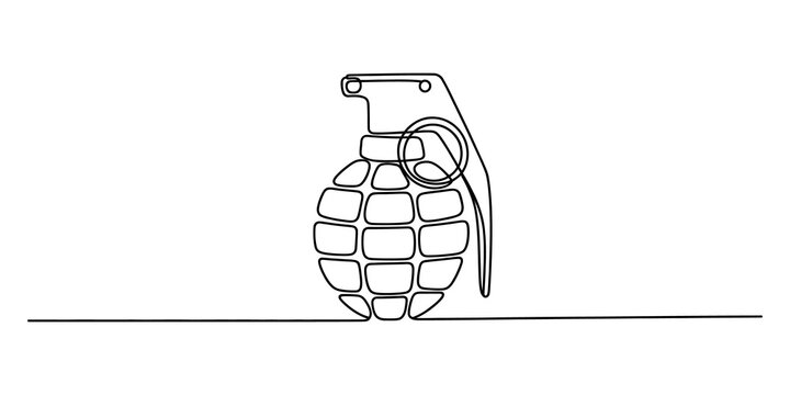 Continuous single line drawing of a hand grenade weapon icon