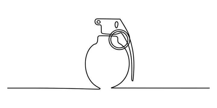 Continuous single line drawing of a hand grenade weapon icon