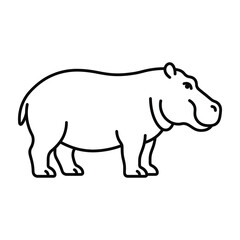 Obraz premium Minimalist black and white line art illustration of a hippopotamus with hippopotamus, wildlife