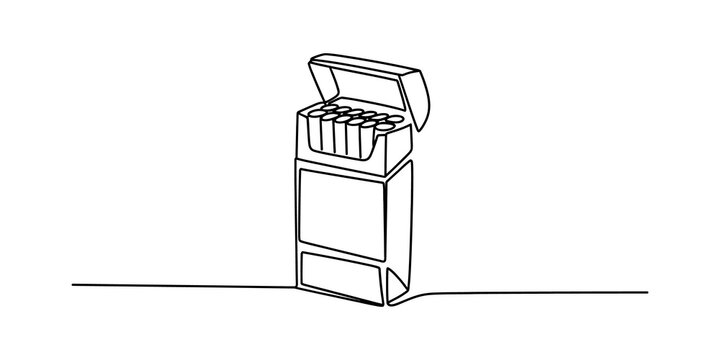 Continuous one line drawing of a pack of cigarettes