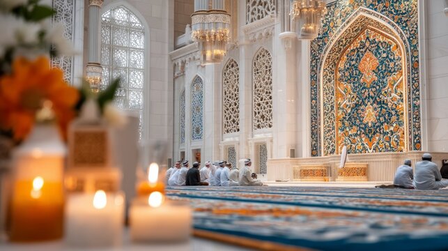 Elegant Nikah Ceremony in Mosque with Beautiful Decor and Candlelight Ambiance