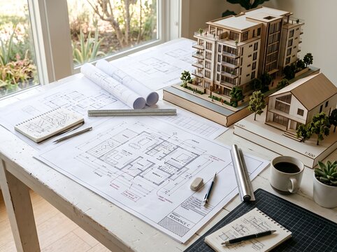 プロの建築家が描く未来の住まい模型と設計図面