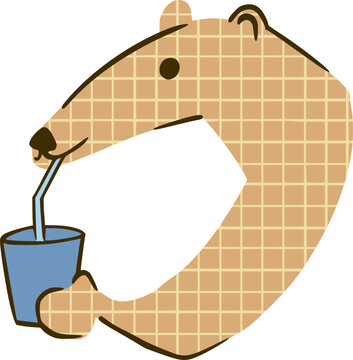 Aardvark happily drinking through a straw from cup, charming playful cartoon illustration