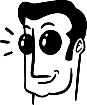 man's face with enormous eyes resembling eerie night vision stare draw