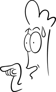 Funny vector character looking nervous, pointing suspiciously after noticing something strange and unexpected