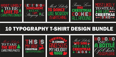 Naklejka premium 10 Funny Christmas family typography t shirt design bundle holiday quotes vector SVG set ( 10 typography - mug,hoodie,t shirt,typography,quoutes,qoute,poster,post,card)