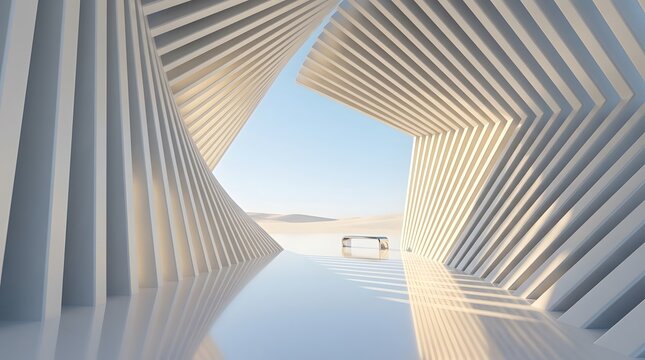 Modern Twisted Pavilion with Desert View