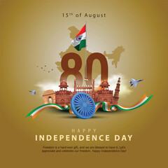 15th august happy independence day India 80 years logo greetings. abstract vector illustration design.