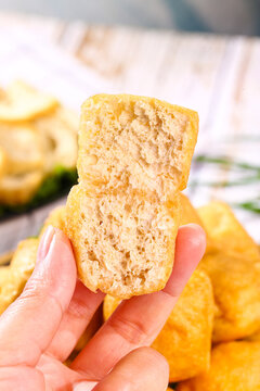 Golden Fried Tofu Puffs with Hollow Airy Texture - Asian Bean Curd Snack Food