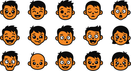 Naklejka premium Various funny orange face expressions for halloween character