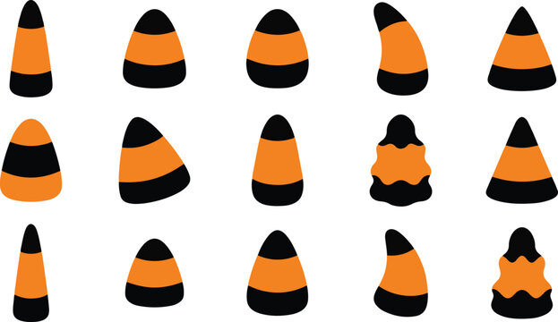 Set of halloween candy corn icons in orange and black