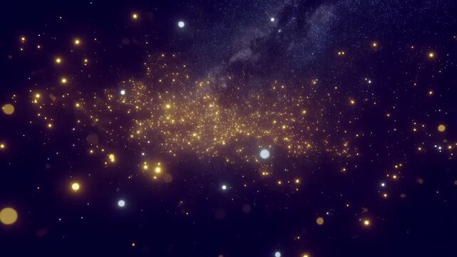 Nye Background Glowing Golden Bokeh Particles Floating Against Dark Deep Space Galaxy Backdrop For New Years Eve Celebration Background