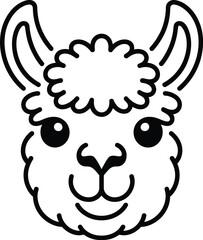 Obraz premium Cute cartoon llama head line art icon with illustration portrait friendly character coloring isolated minimalist stylized animalia wildlife silhouette