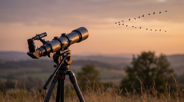 Telescope pointed at distant migrating
birds