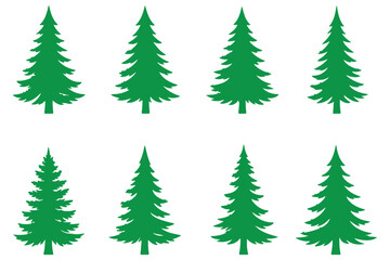 Obraz premium Pine tree silhouettes set for forest landscapes on transparent background, detailed evergreen vector illustration.