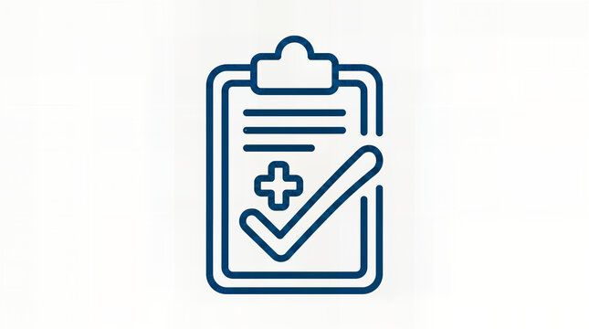 Outline icon featuring a medical clipboard with a checklist, symbolizing patient records, medical reports, health assessments, and clinical documentation.
