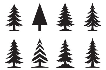 Obraz premium Set of black silhouettes of pine trees and dragons