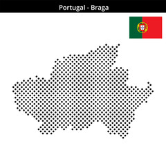 Fototapeta premium Map of Portugal region Braga in medium sized cross shaped dots