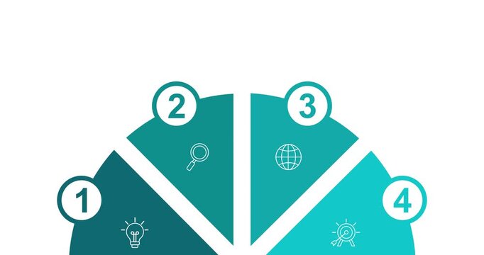 Corporate management round infographic with 4-step process animation. Modern business workflow template in 4K. Animated diagram, blank infographic, motion graphics.