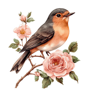 Robin, watercolor vector portraying a joyful pose with colorful highlights, isolated on a white background.