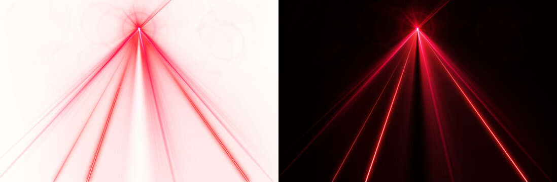 Spotlight beams red lighting shining with laser beam on concert stage on transparent background. VFX design, theatre stage poster, party, music event.
