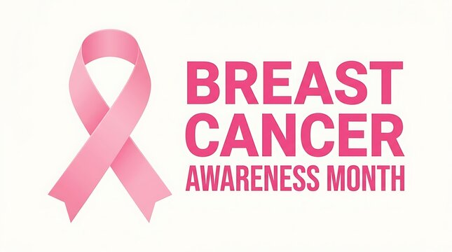 Pink breast cancer awareness ribbon and text Breast Cancer Awareness Month pink ribbon support