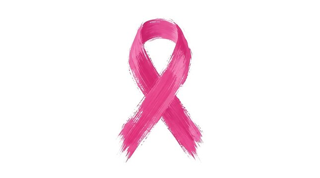 Pink brush stroke ribbon symbol for Breast Cancer Awareness Month on white pink ribbon