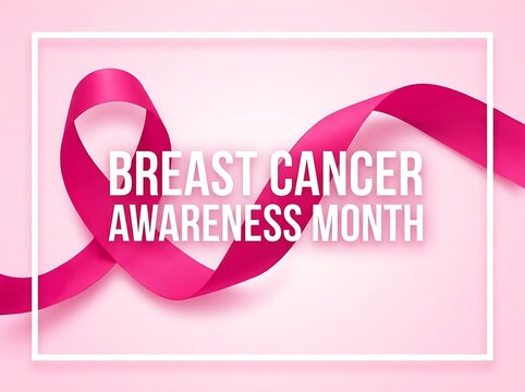 Pink breast cancer awareness ribbon forming a frame around text breast cancer awareness month pink ribbon