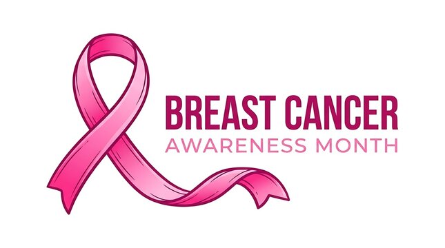 Pink Ribbon Breast Cancer Awareness Month Text and on White 202607290221 awaren