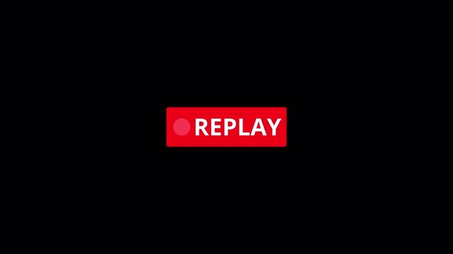 Replay Text Button Animation on Transparent Background, Live Stream Action Replay Icon, Broadcast Overlay Motion Graphic in 4K for Video Frame