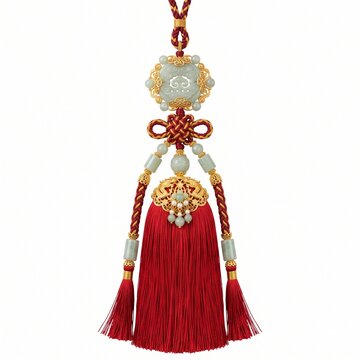 Elegant red tassel ornament with intricate floral and beadwork decorative pendant for festive home decor