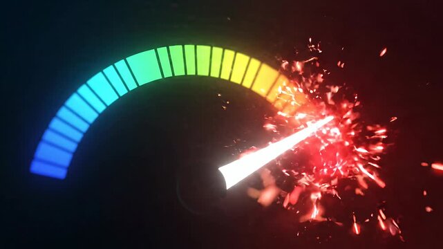 Digital segmented arc meter with bright white needle.