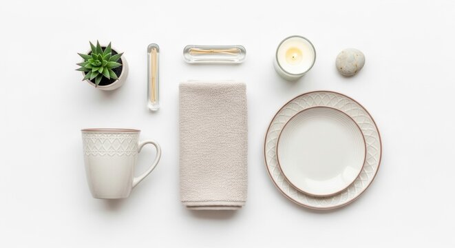 Home essentials flat lay product photo for lifestyle brand e-commerce