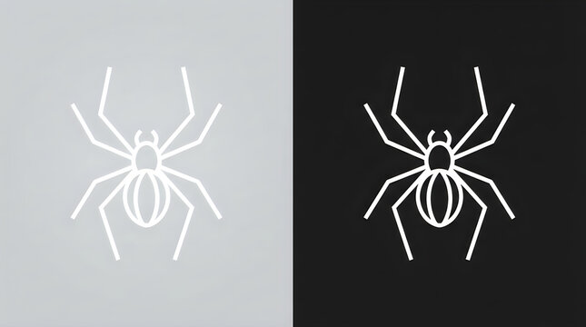 Minimalist spider icon design on dark and light backgrounds illustration