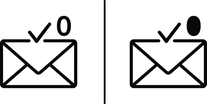Technology envelope mail zero vector illustration for inbox zero email confirmation message symbol