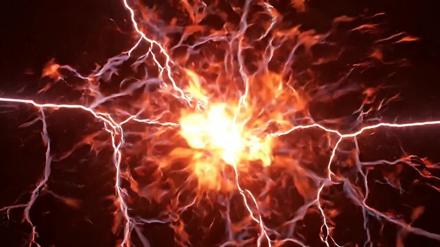 Electric plasma discharge with orange and red sparks.