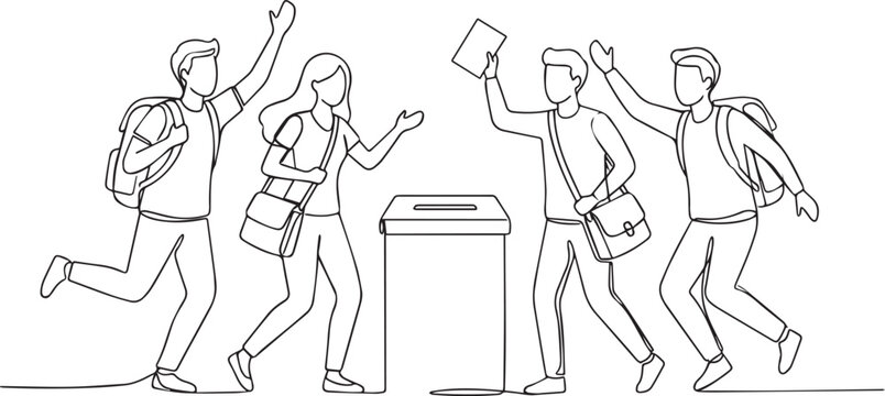 Group of students voting in election, continuous line drawing us midterm elections