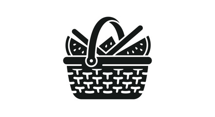 Picnic basket silhouette with watermelon slices on a white background