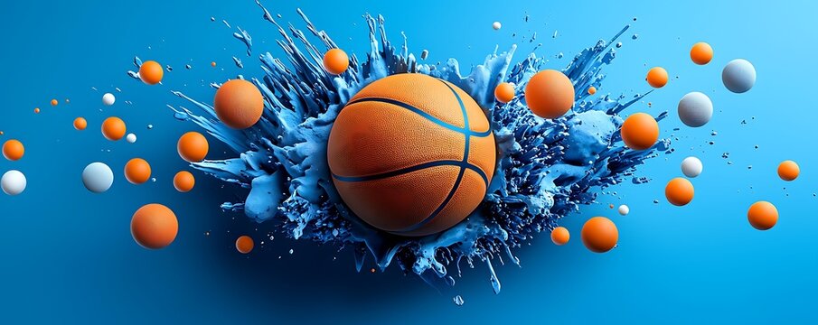 Dynamic Basketball Splash with Colorful Balls, Colorful basketball ball explosion