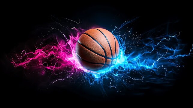 Dynamic Basketball with Colorful Energy Effects, Colorful basketball ball explosion