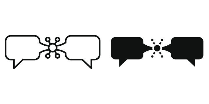 AI Language Translation Vector Icon Set, Smart Communication Speech Bubble Concept, Neural Network Automated Language Processing, Editable Stroke Line Art and Glyph Icons Graphic
