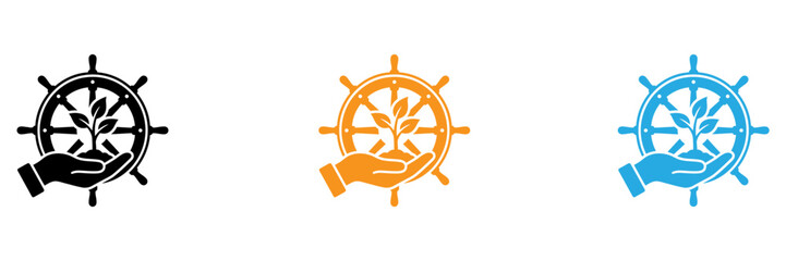 Three colorful ship steering wheel icons in a row © Md